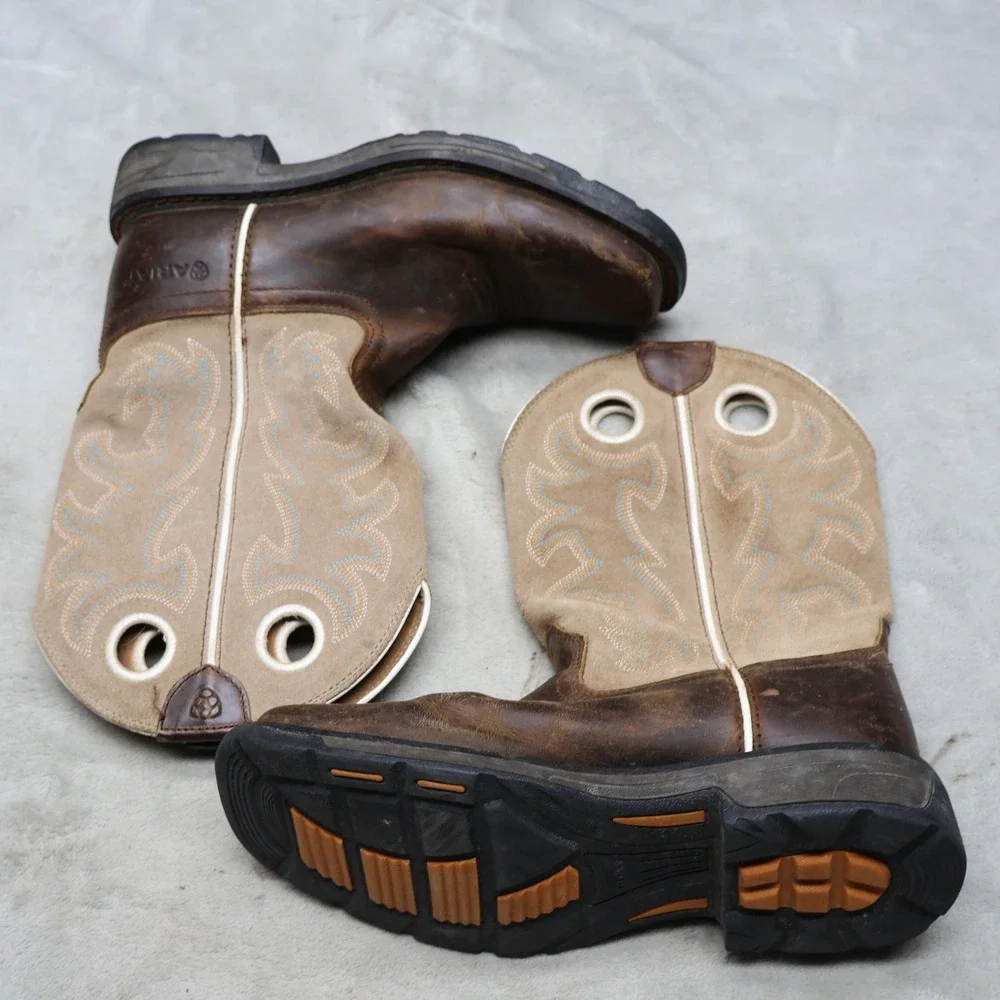 Ariat Kids 3.5 Workhog Western Boots Brown Leather Cowboy Square Toe Pull On